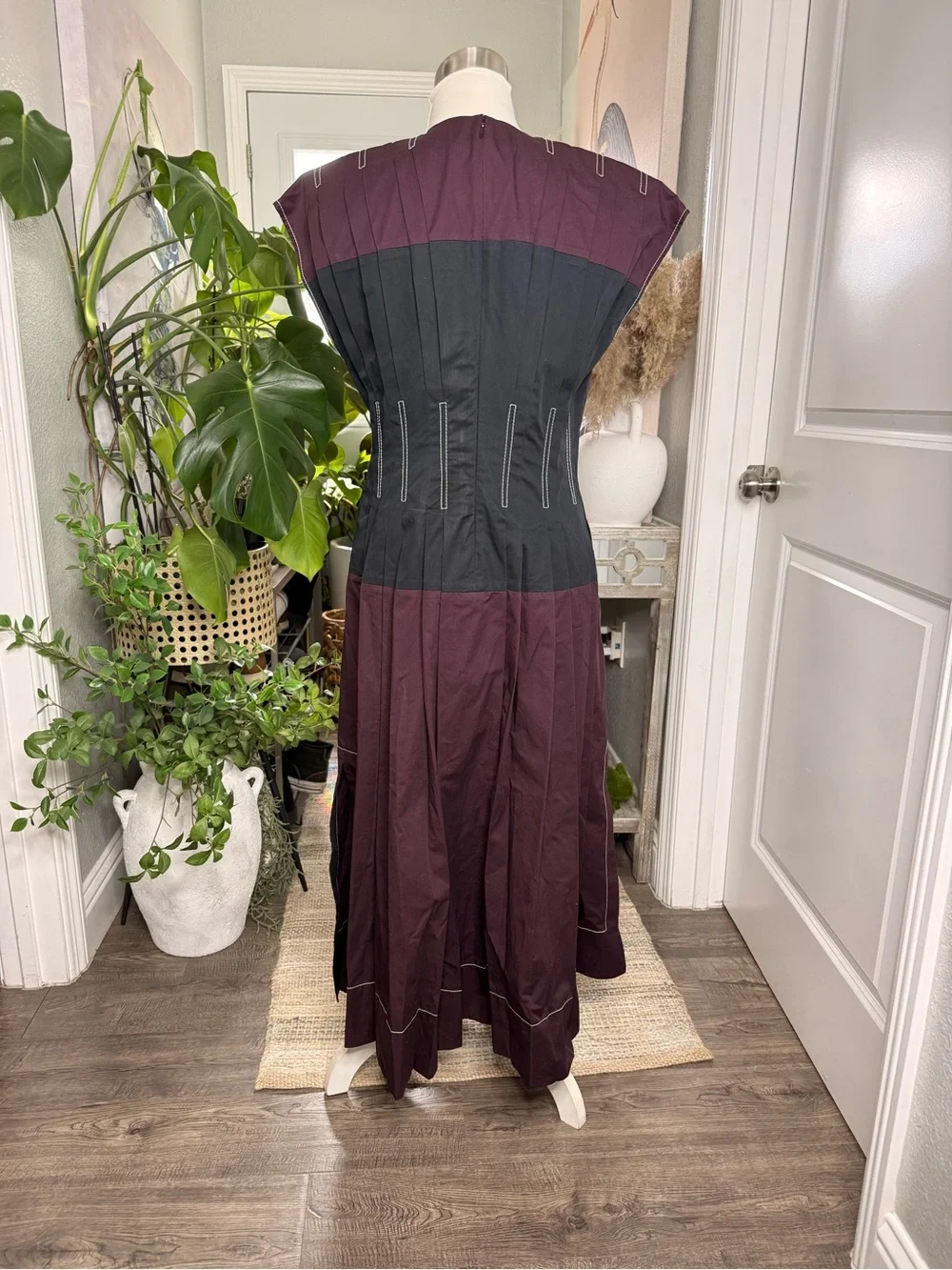 TORY BURCH Claire McCardell Poplin Maxi Dress Purple/Black Corset Size 12
